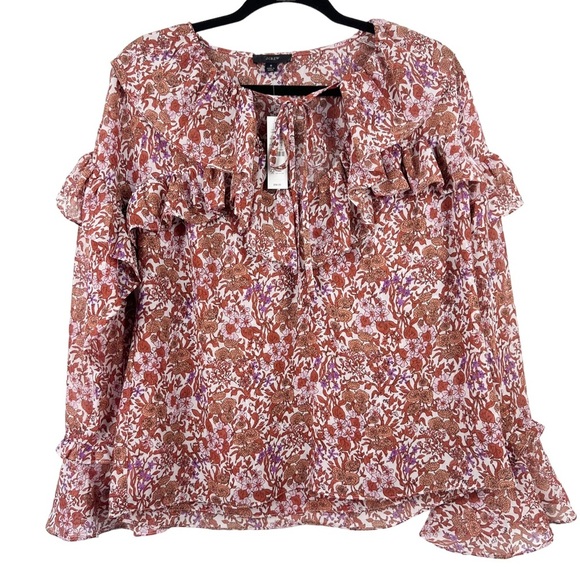 J. CREW Ruffle Ditzy Floral Chiffon Long Sleeve Blouse in Fete Floral NWT Small - Picture 3 of 14